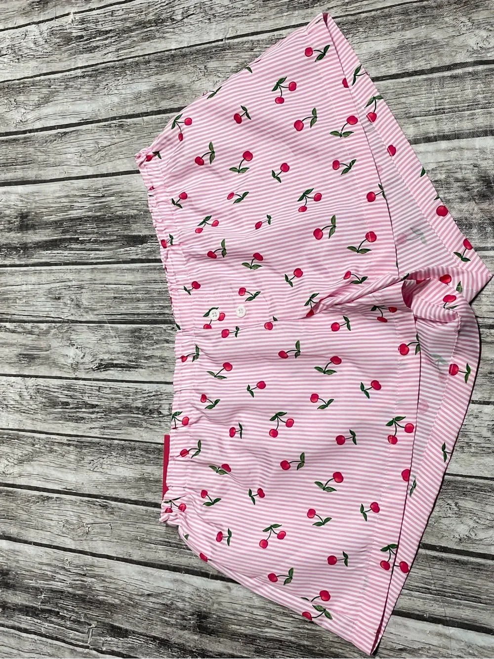 Ladies Large Forever Moda Pink Stiped Cherry Print House Shorts NEW W TAG! NWT